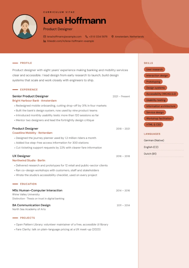 Creative Block layout in the Terracotta colour scheme