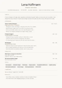 Centred Header CV template, in the Linen colour scheme