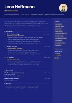 Infographic CV template with photo, in the Cobalt colour scheme
