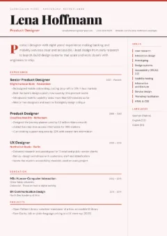 Magazine CV template, in the Blush colour scheme
