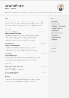 Minimal Clean CV template with photo, in the Snow colour scheme
