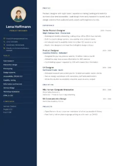 Sidebar Left CV template with photo, in the Navy colour scheme