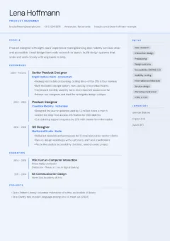 Timeline CV template, in the Frost colour scheme