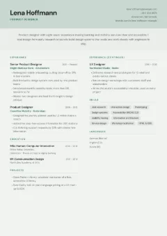 Two Column CV template, in the Sage colour scheme